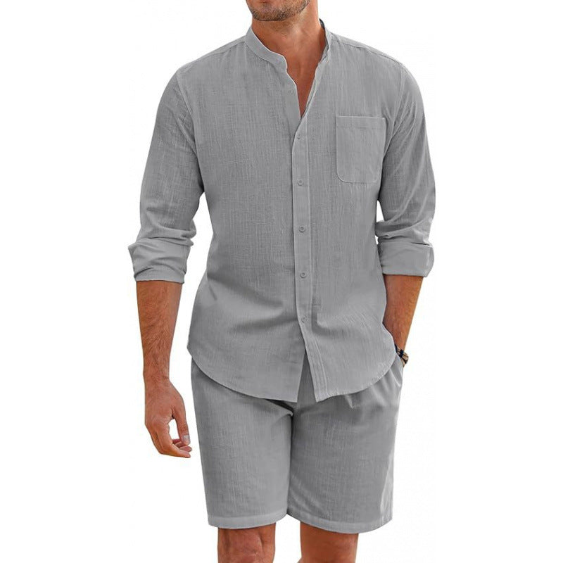 Front view of a men's casual summer shirt & shorts matching set, offering relaxed and comfortable style.
