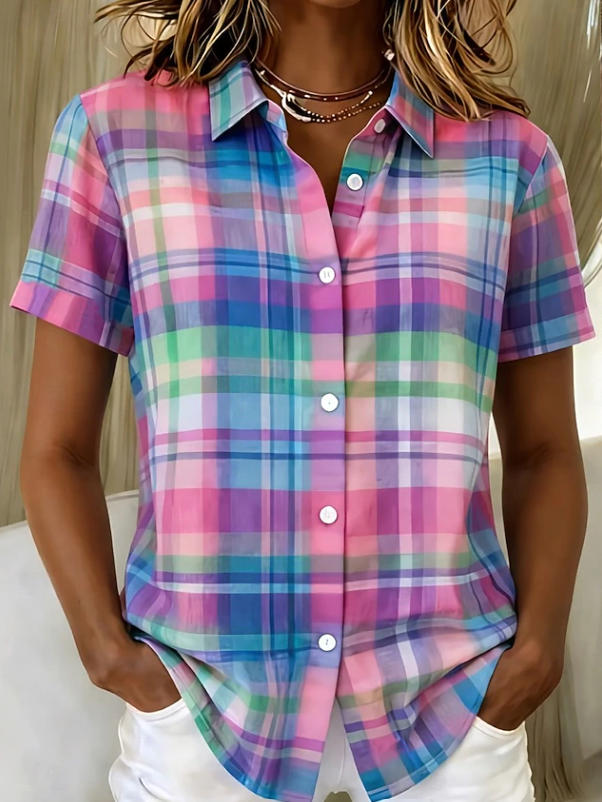 Men's relaxed fit button-down boho striped short sleeve shirt. Ideal for casual summer & beach wear.