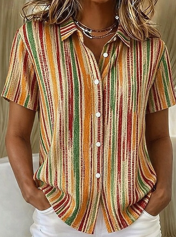 Trendy men's casual short sleeve boho striped shirt. Comfortable & relaxed fit, great for summer fashion.