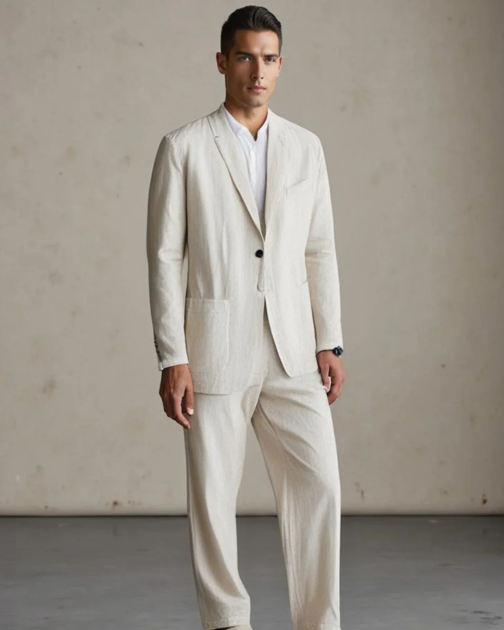 Effortless Men's Casual Button Cardigan & Trouser Set. Perfect for summer loungewear.