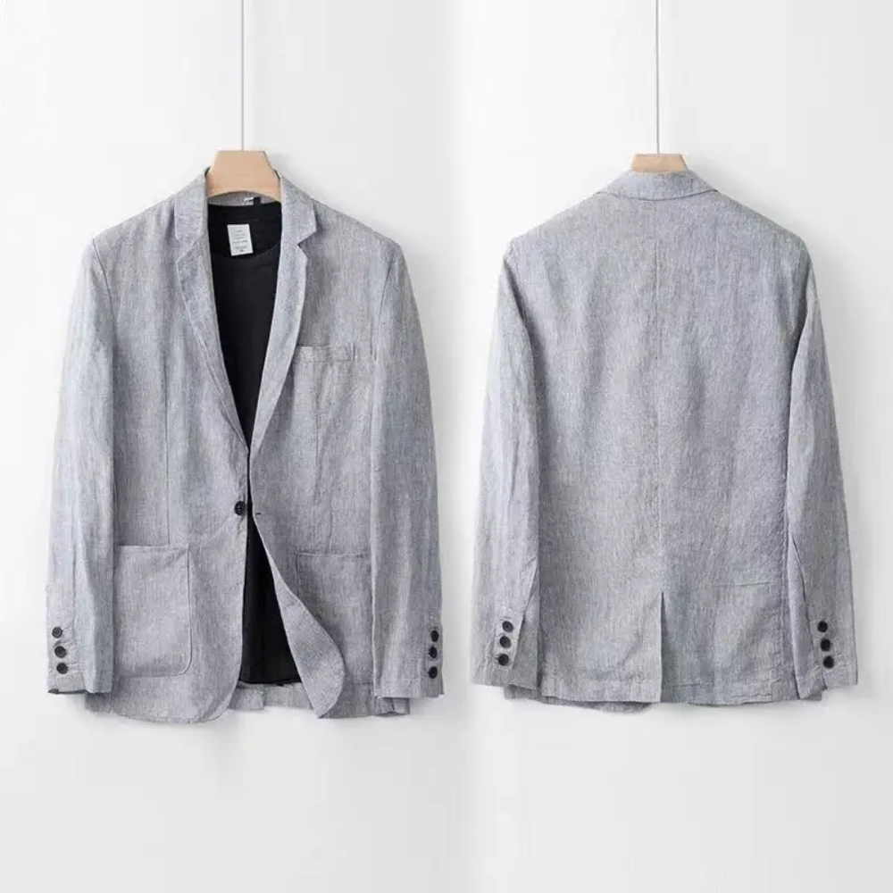 Men's Two-Piece Casual Button Cardigan & Trouser Set, perfect for relaxed summer style.