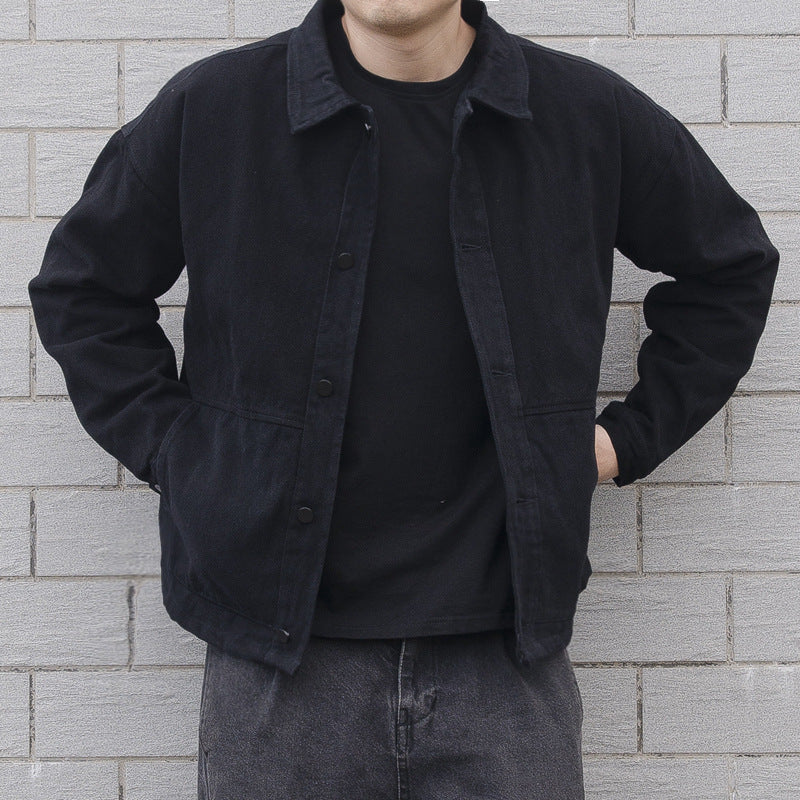 Men's casual button-down jacket for versatile everyday layering. Relaxed style outerwear.