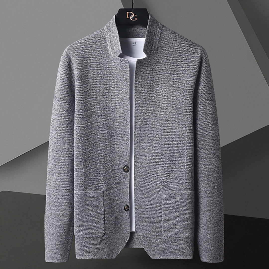 Men's casual button-down jacket with stylish mandarin collar, perfect for fall fashion.