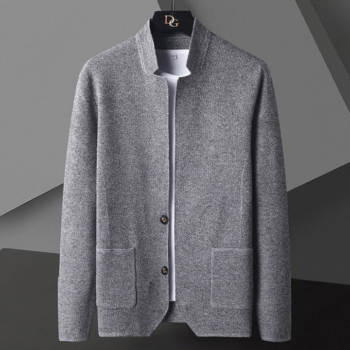 Men's casual button-down jacket with stylish mandarin collar, perfect for fall fashion.
