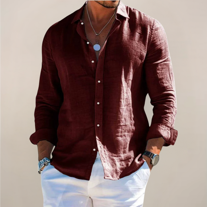 Elegant men's casual button-down shirt, designed for summer style and comfortable warm weather holidays.
