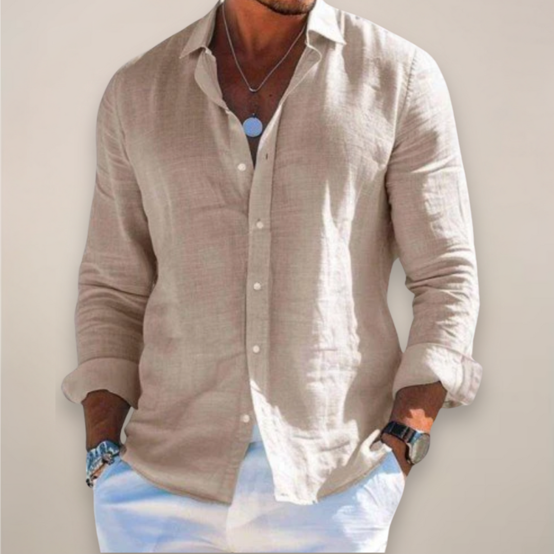 Versatile men's casual button-down shirt, perfect for summer elegance, warm weather, and holiday comfort.