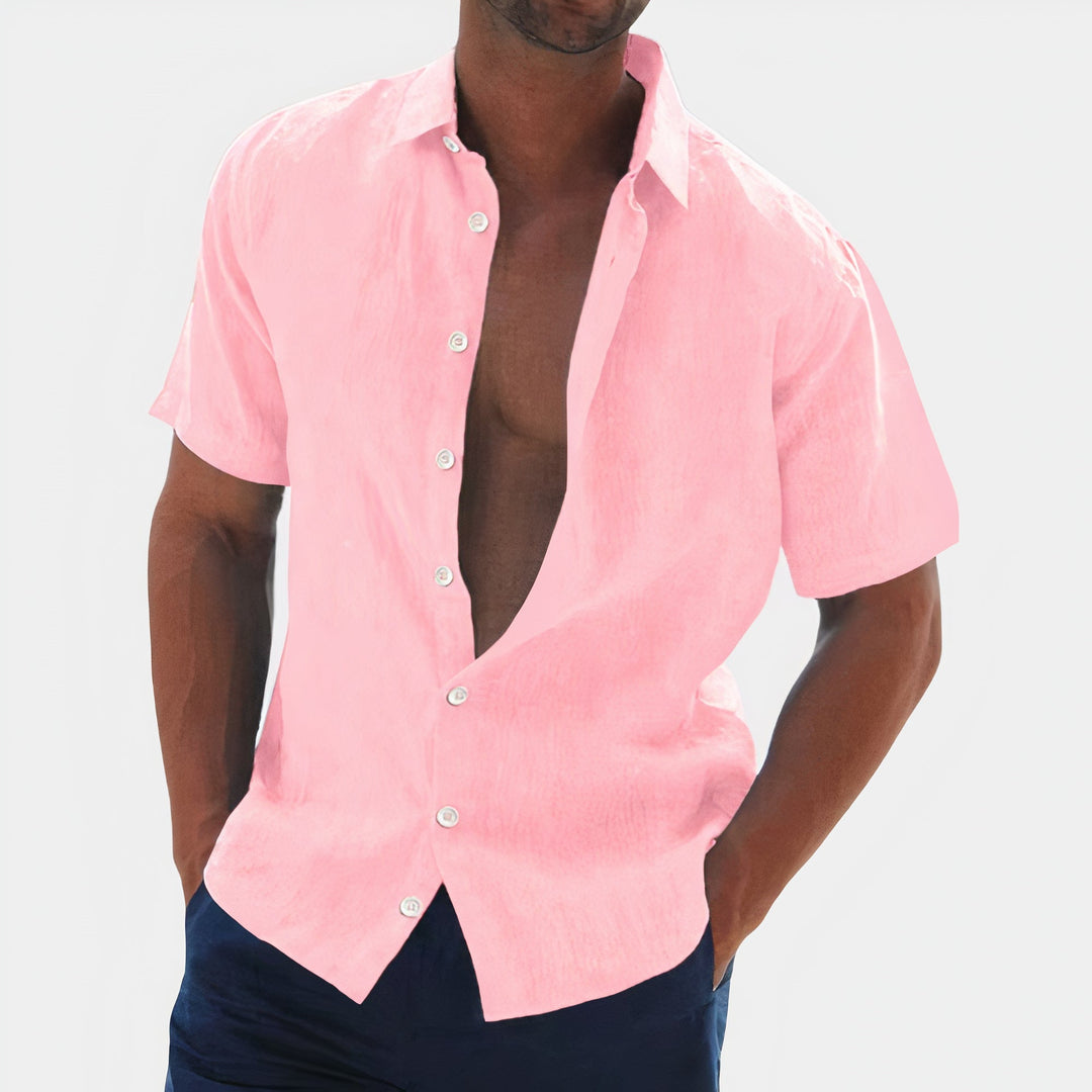 Versatile men's casual button-down shirt, great for summer, vacations, or everyday warm weather outfits.