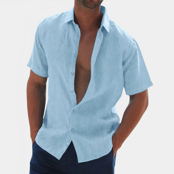 Stylish men's casual button-down shirt, a must-have lightweight top for summer and warm weather clothing.