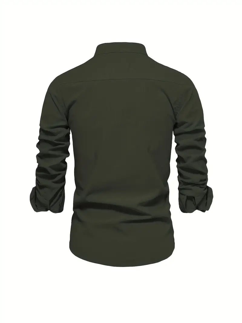 Men's versatile long-sleeve casual button-up shirt, offering effortless spring everyday style.