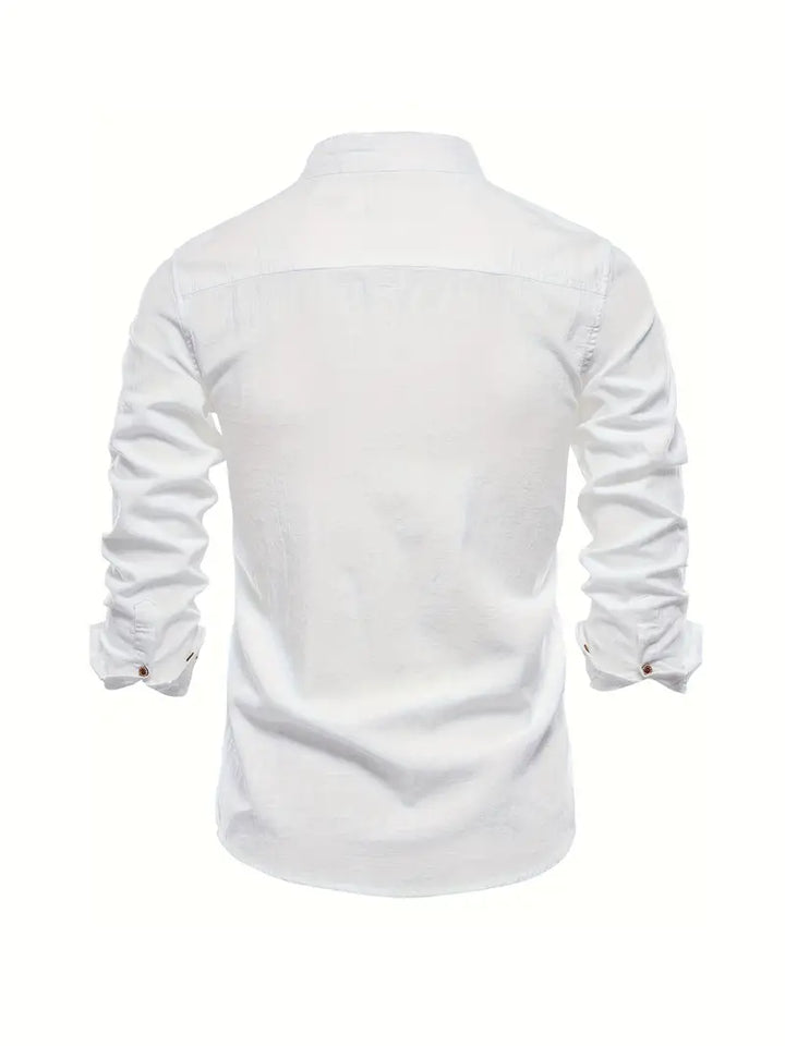 Stylish men's long-sleeve button shirt for spring fashion, ideal for smart casual or relaxed wear.