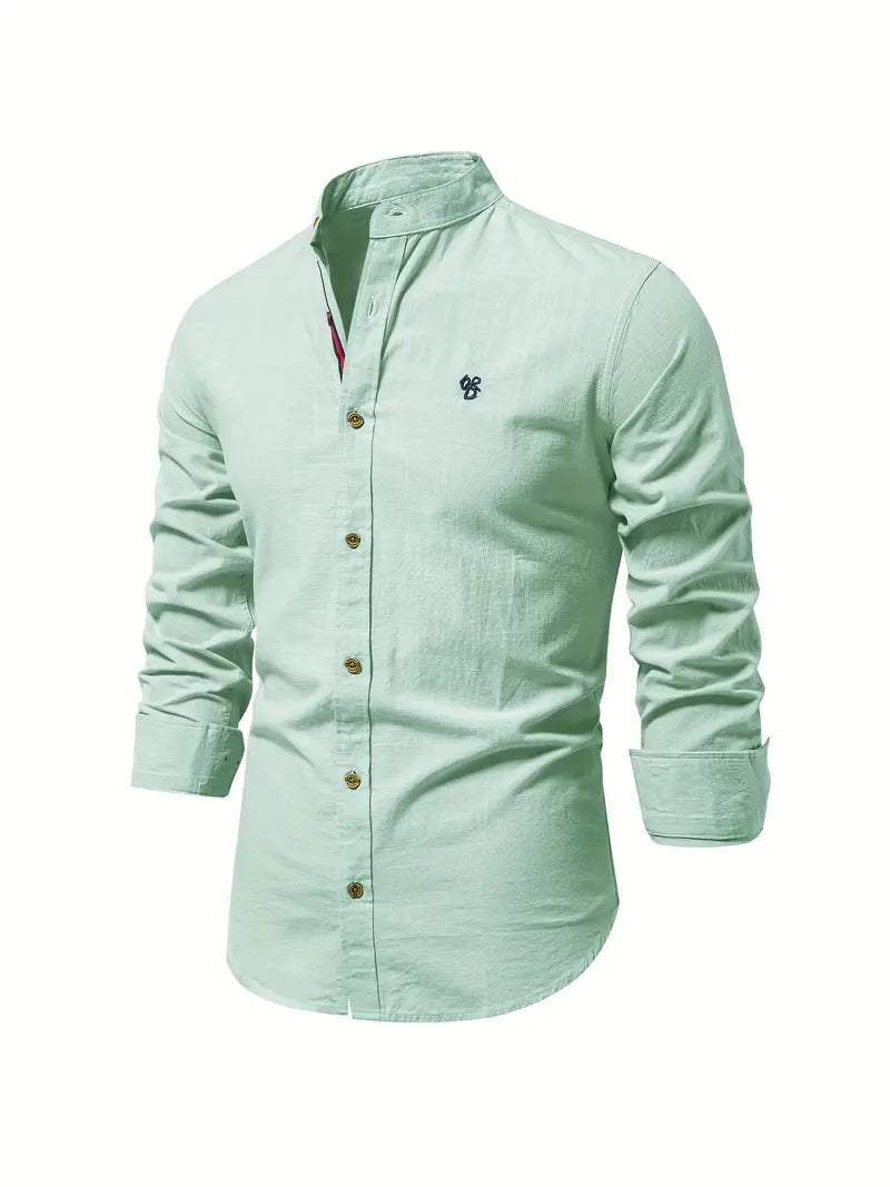 Versatile men's casual shirt, a comfortable long-sleeve button-up for everyday spring fashion.