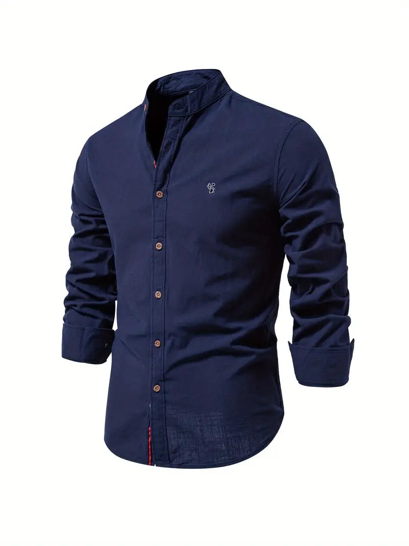 Simple men's casual button shirt, a versatile long-sleeve top for comfortable spring clothing.
