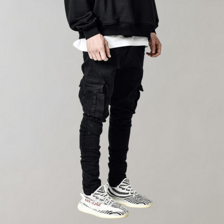 Men's casual cargo pants in a modern style, ideal for everyday wear, offering comfortable fit & multi-pocket utility.
