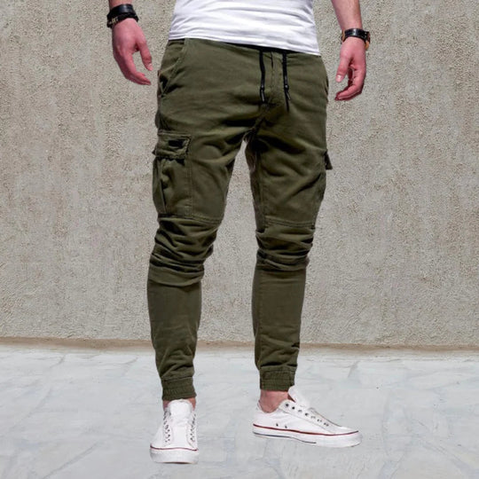 Men's casual cargo pants with flap pockets, relaxed fit, and straight leg for everyday wear.