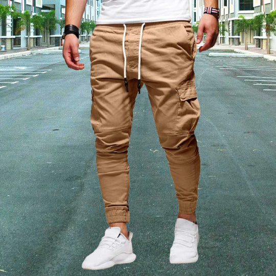 New men's utility cargo pants with stylish flap pockets, perfect for casual and versatile fashion.