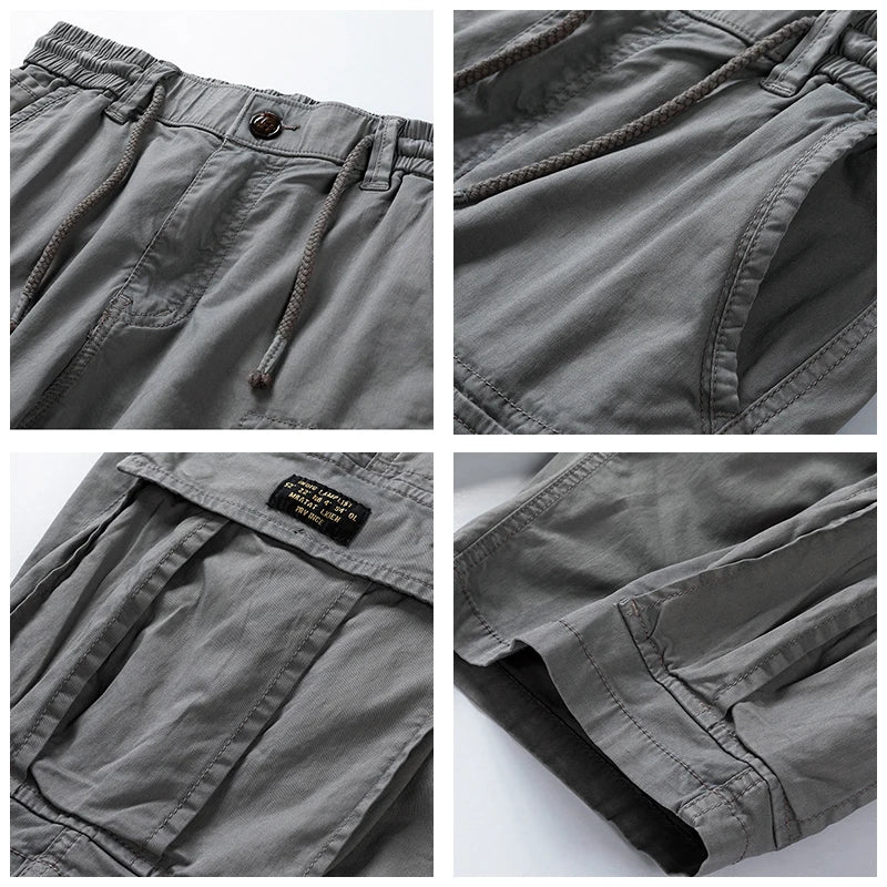 Durable men's summer cargo shorts with an adjustable drawstring for comfort and practical everyday use.