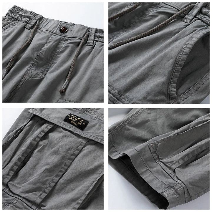 Durable men's summer cargo shorts with an adjustable drawstring for comfort and practical everyday use.