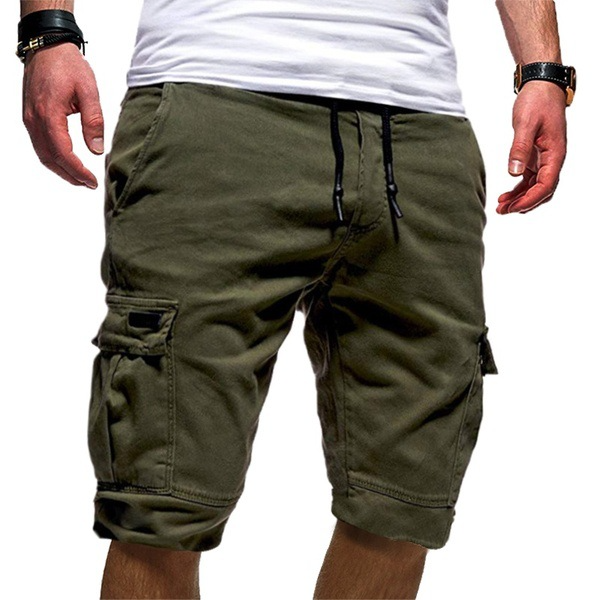 Men's casual cargo shorts with drawstring waist, relaxed fit, perfect for summer comfort.