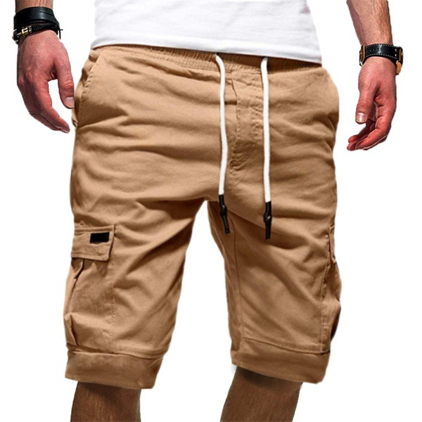 Comfortable men's utility cargo shorts with drawstring for warm weather & relaxed casual style.