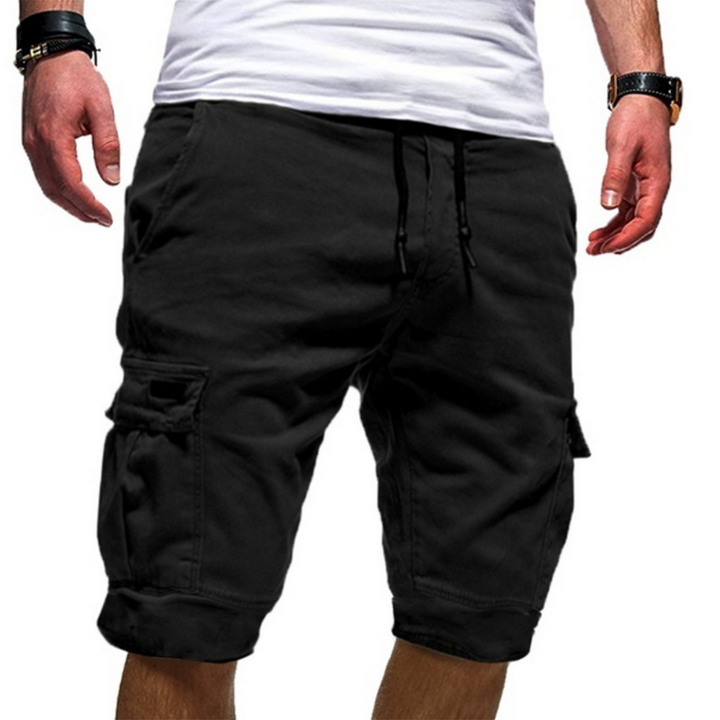 Relaxed fit men's drawstring cargo shorts, ideal for casual wear, summer activities, and comfort.
