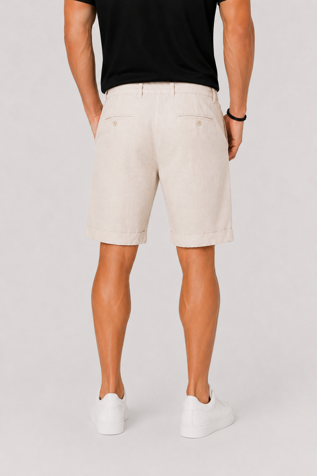 Versatile men's chino shorts for casual wear. Drawstring waist & rolled cuffs make them ideal for summer fashion.