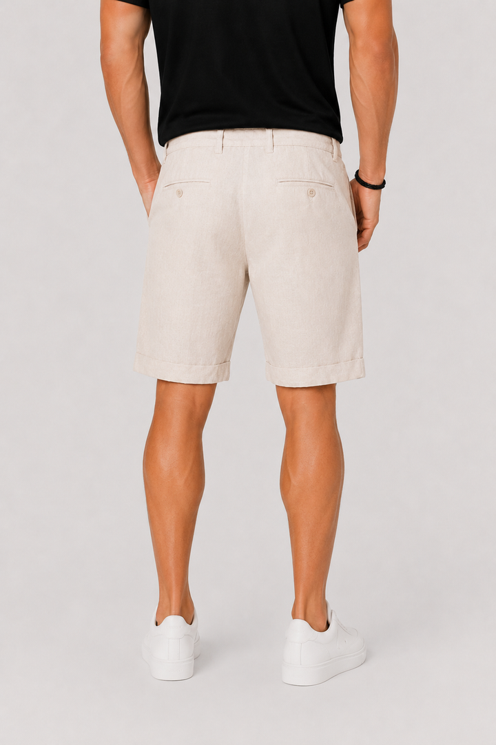 Versatile men's chino shorts for casual wear. Drawstring waist & rolled cuffs make them ideal for summer fashion.