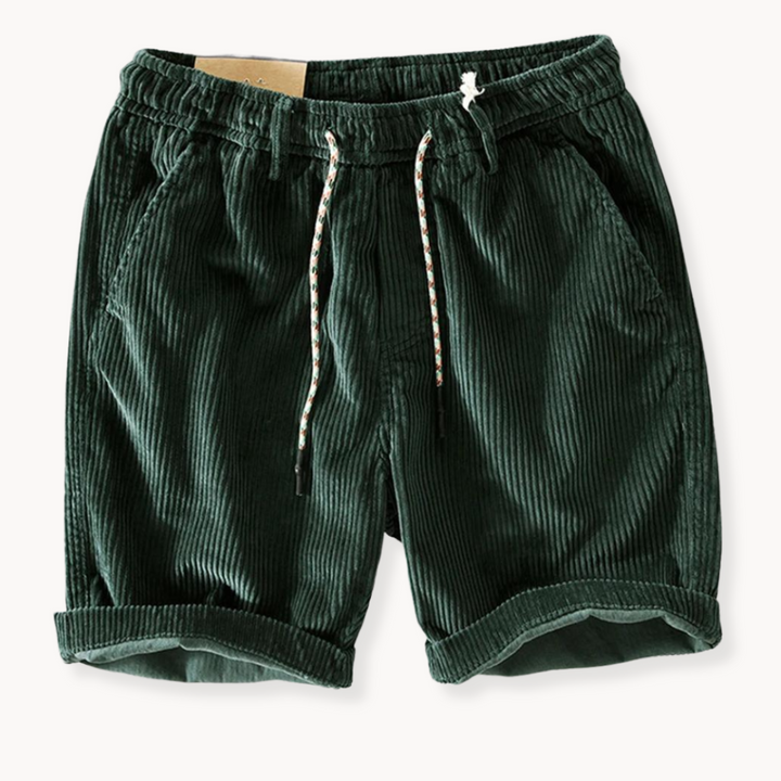 Khaki men's adjustable drawstring shorts, lightweight & comfortable for casual summer outfits.