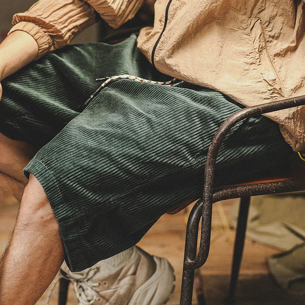 White men's lightweight casual shorts with an adjustable waist, ideal for summer comfort & everyday wear.