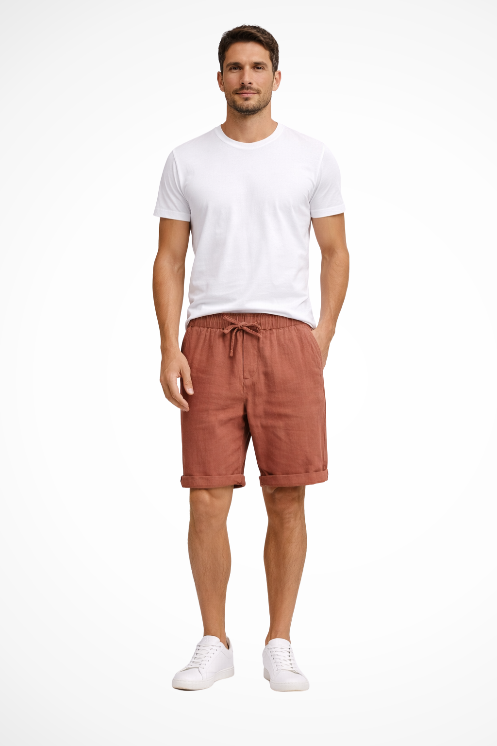 Men's casual drawstring shorts with elasticated waist and side pockets