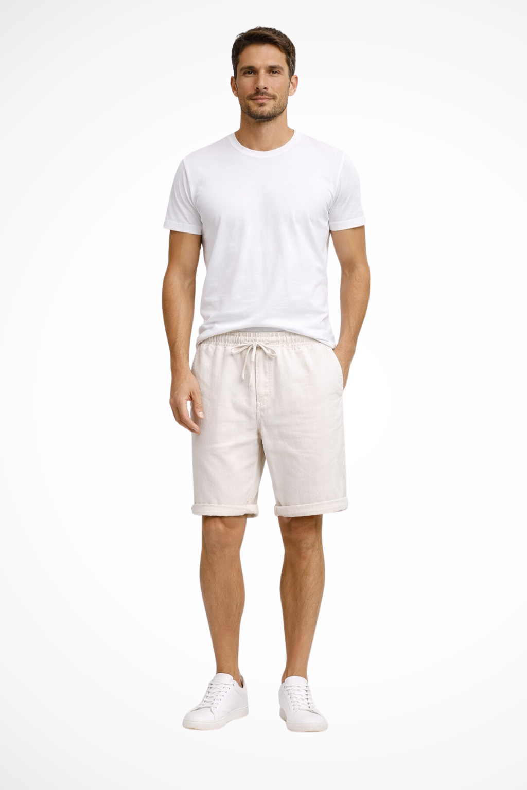 Relaxed fit men's shorts with adjustable drawstring waist and convenient side pockets