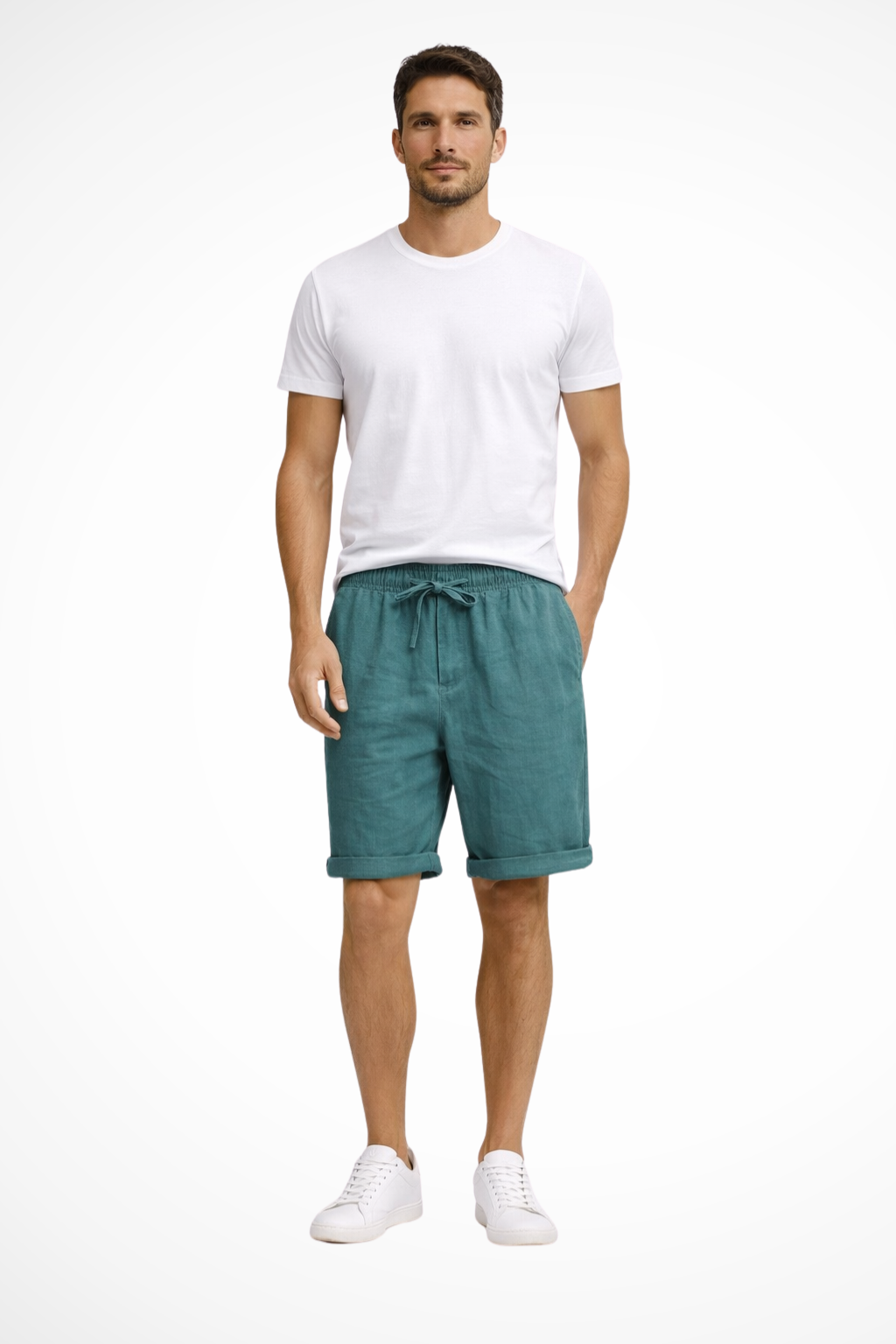 Black men's drawstring shorts with side pockets, ideal for everyday style