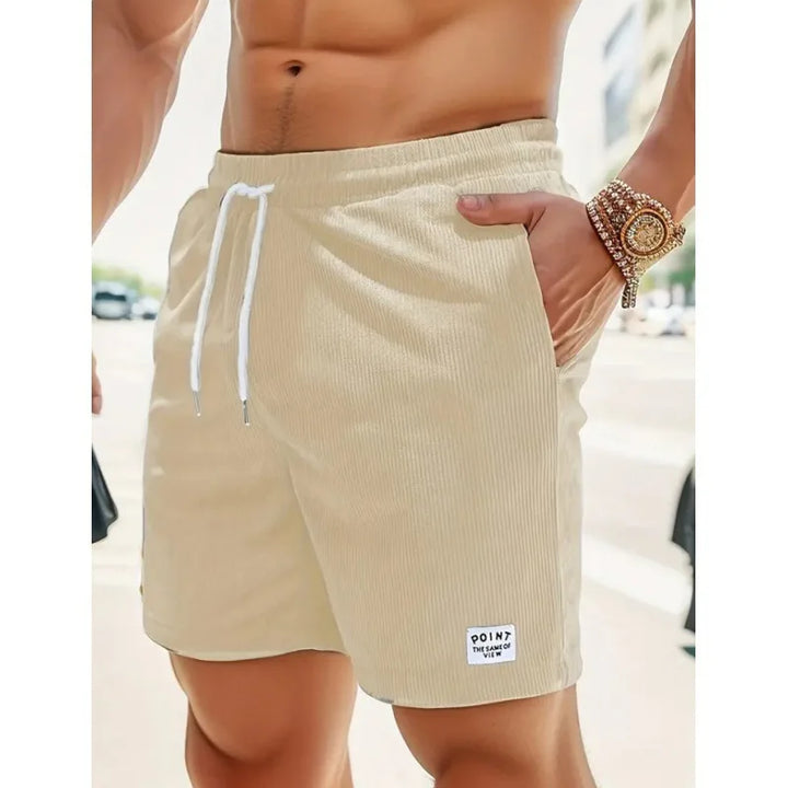 Back view of men's casual summer shorts with pockets, versatile for daily wear & warm weather comfort.