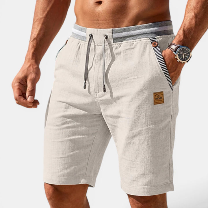 Drawstring elastic waist men's summer shorts. Ideal for beach, vacation, or casual everyday wear.