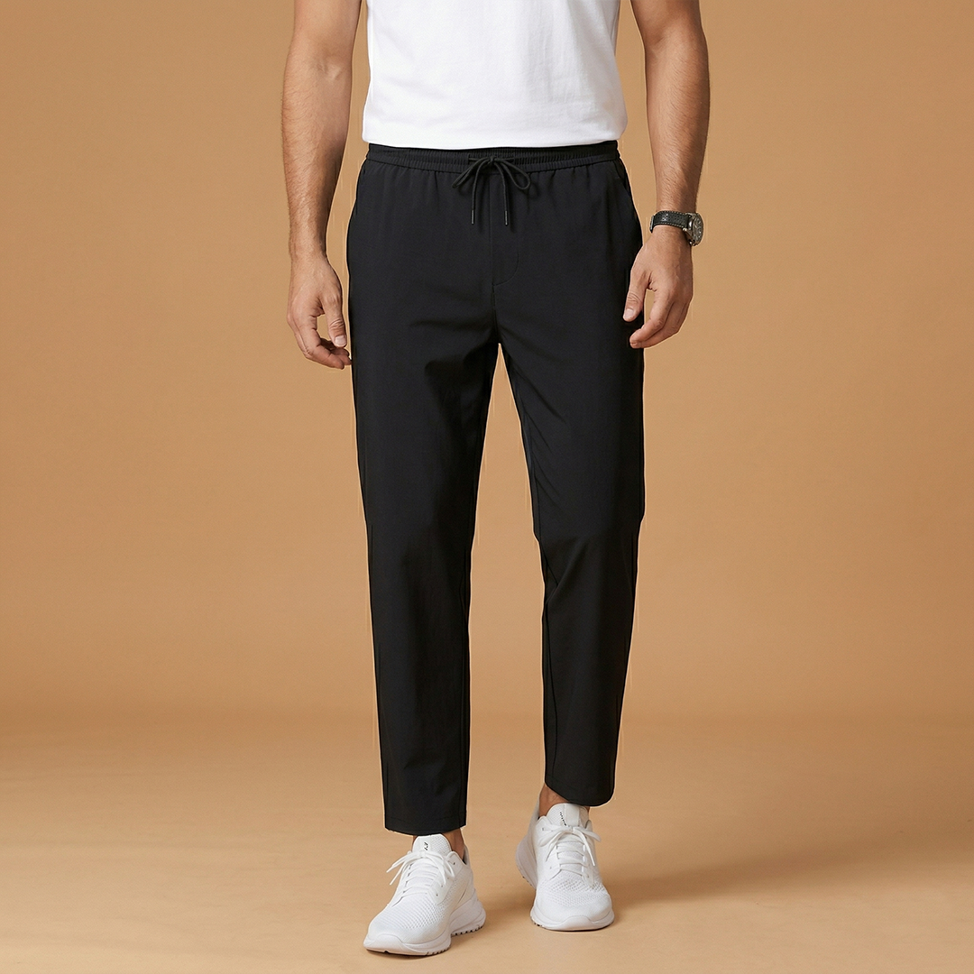 Stylish men's fashion: lightweight summer trousers with elastic waistband.