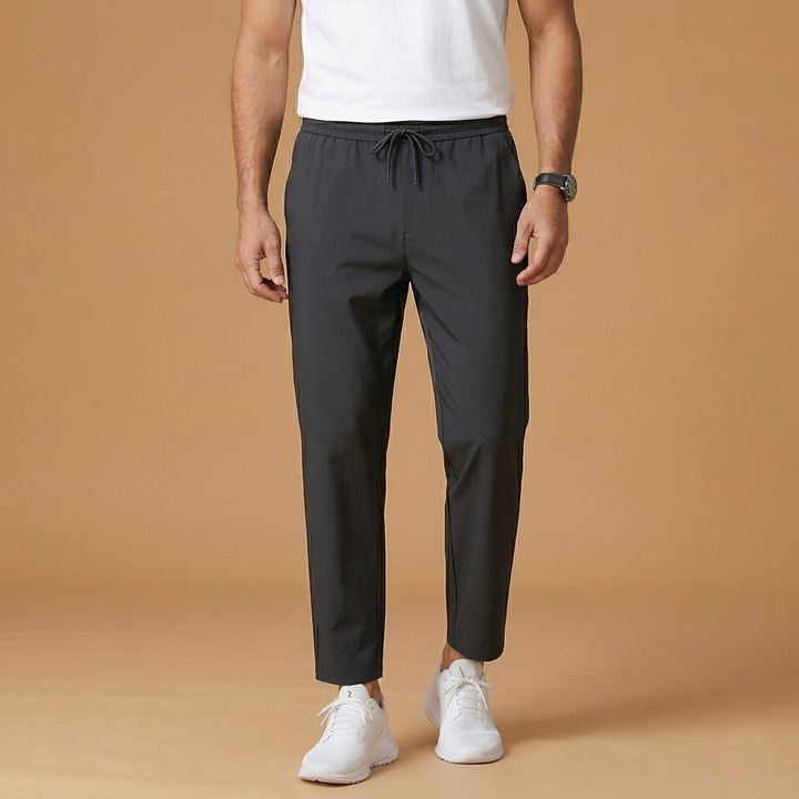 Explore men's fashion with these breathable, elastic waist casual pants.