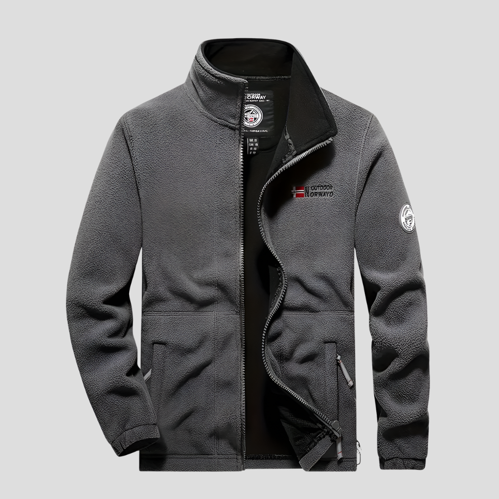 Men's casual full-zip fleece jacket, warm & breathable for outdoor activities and everyday wear.