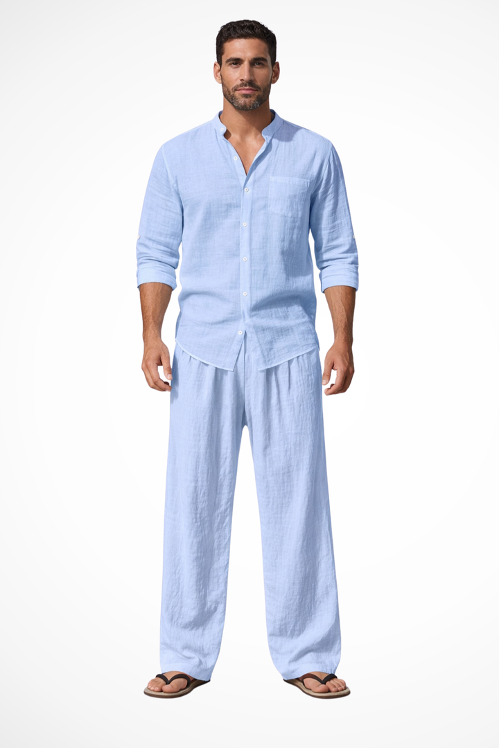 Elegant yet casual men's set with a timeless grandad collar design