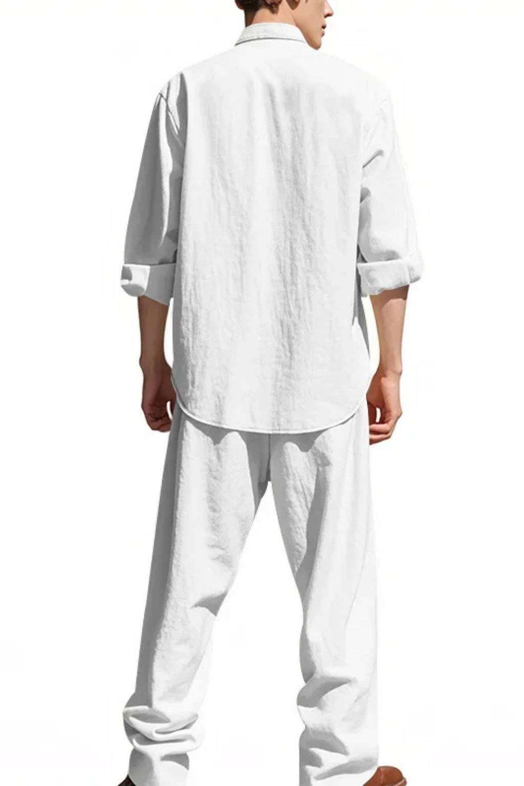 Comfortable loungewear set for men: grandad collar shirt and trousers