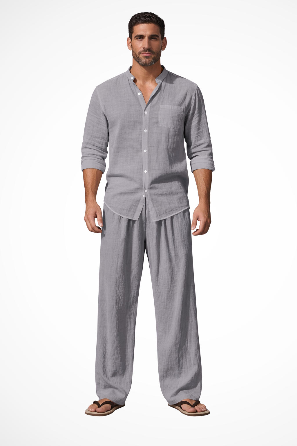 Full outfit for men: long sleeve grandad collar shirt and matching trousers