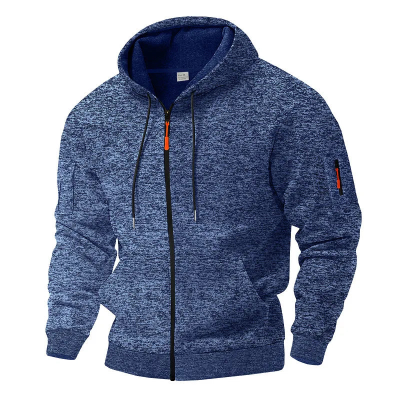Men's casual grey zip-up hoodie in soft fleece, perfect for everyday comfort and layering.