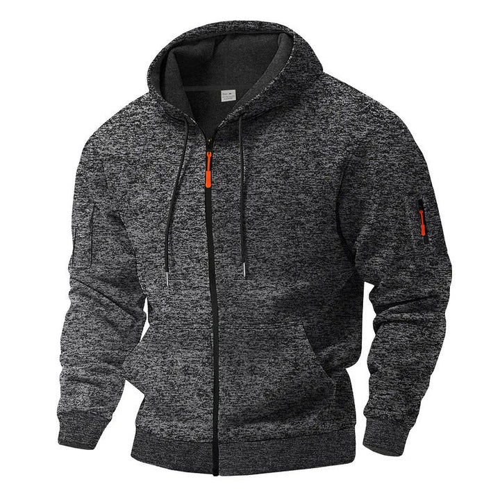 Durable men's zip-up hoodie with a smooth front zipper and soft interior for ultimate comfort.