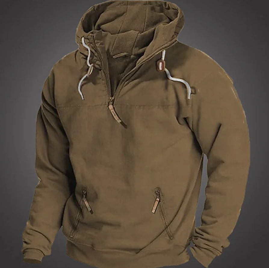 Men's casual half zip hooded jacket, perfect for stylish fall fashion & comfortable cold weather outerwear.