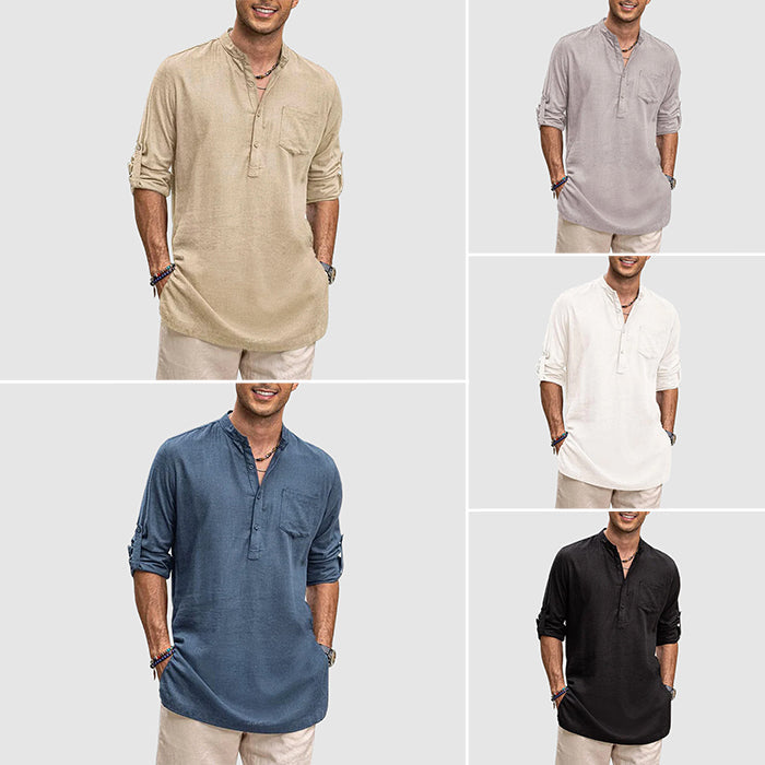 Modern men's long sleeve henley, comfortable and stylish, perfect for versatile daily wear.
