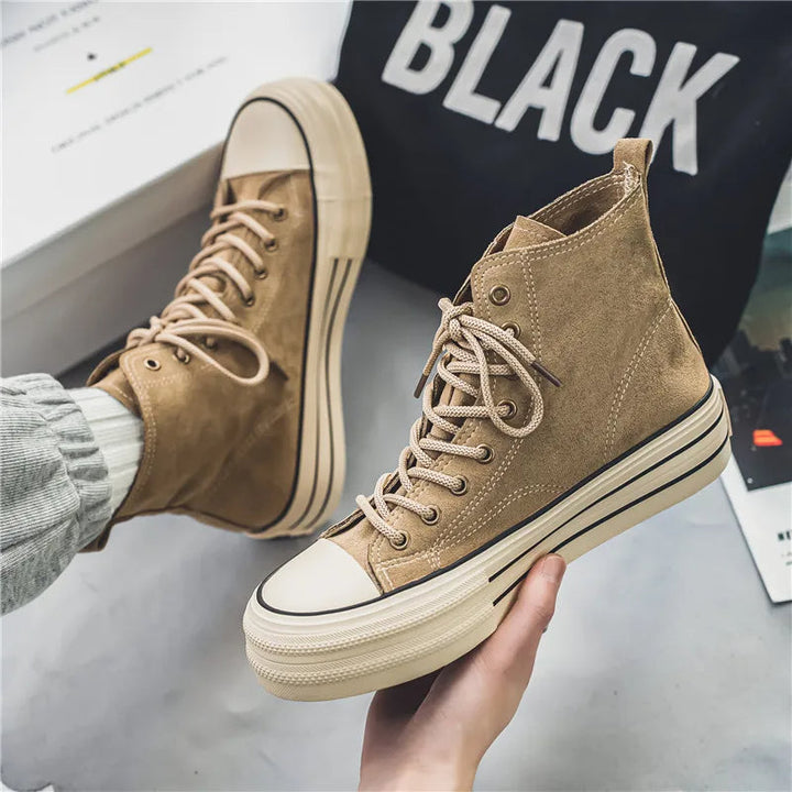 Stylish men's fashion sneakers with a comfortable high-top silhouette and a bold platform sole.