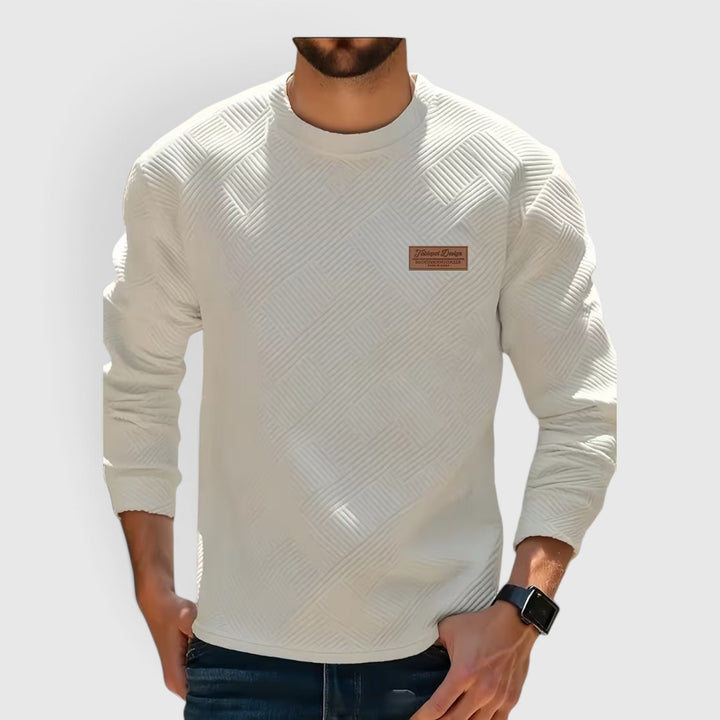 Smart men's casual jacquard long sleeve sweatshirt, crew neck design for versatile fashion.