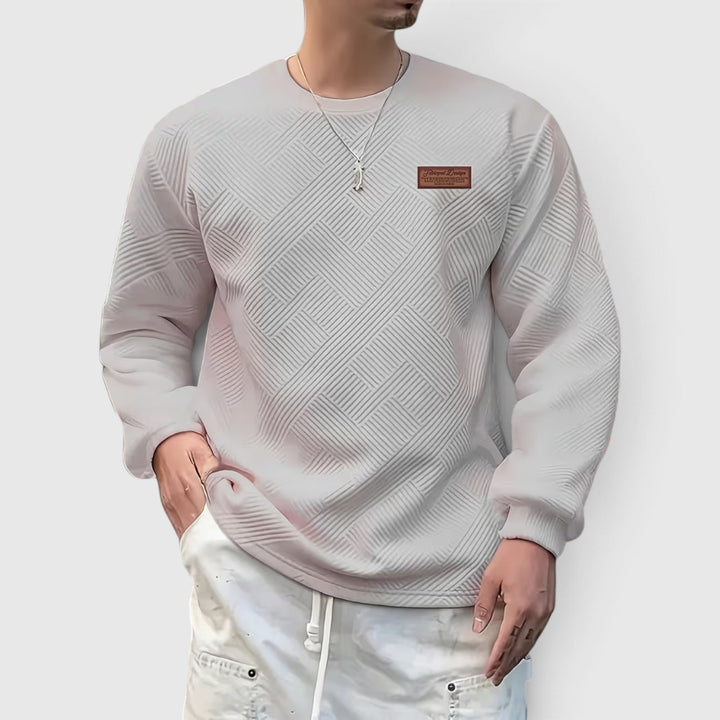 Men's autumn style jacquard crew neck long sleeve sweater, perfect for layering.