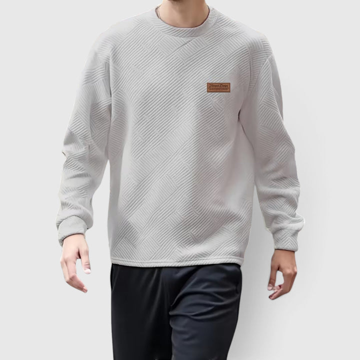Men's long sleeve crew neck jacquard sweater, an essential casual top for all seasons.