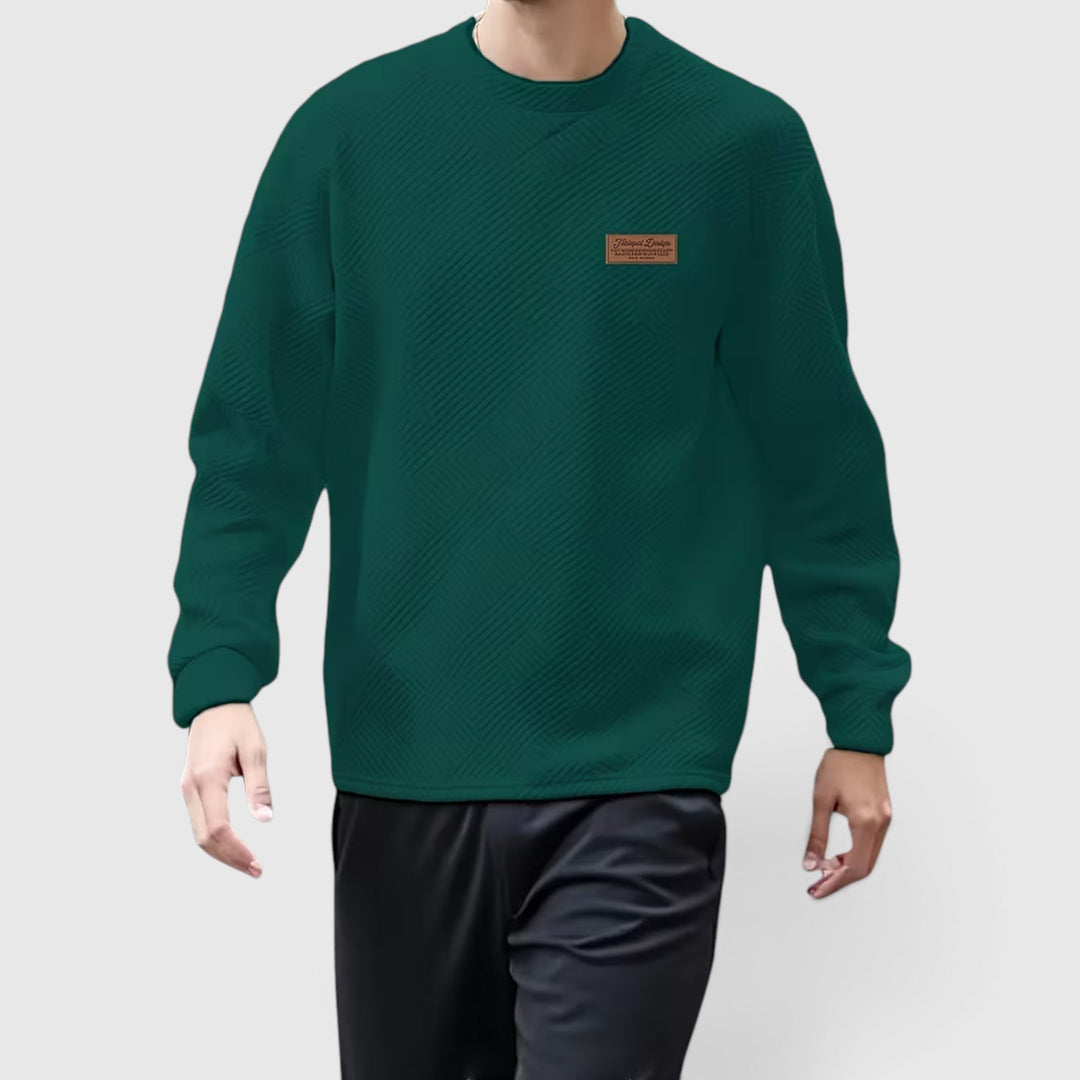 Autumn fashion men's jacquard long sleeve crew neck sweatshirt, perfect for cool weather.