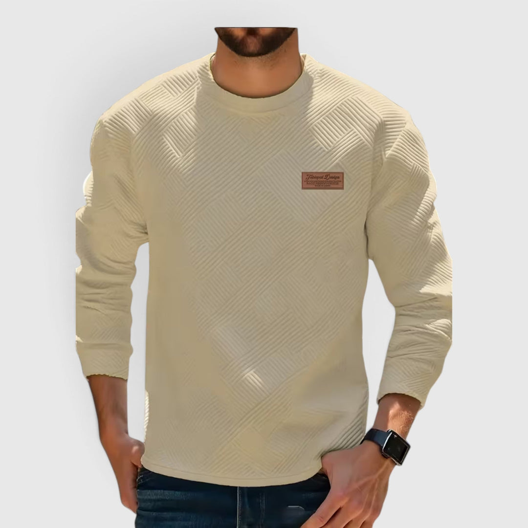 Stylish men's jacquard crew neck long sleeve pullover, perfect for autumn fashion.