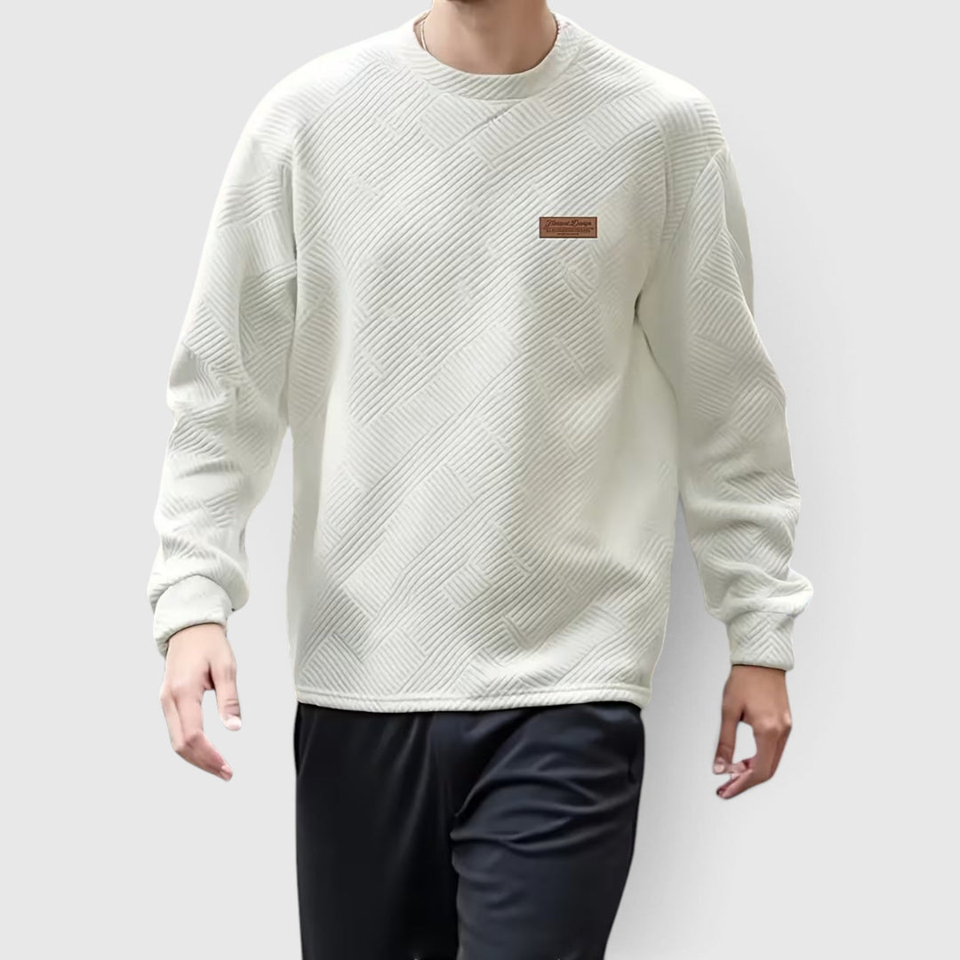 Elegant men's casual jacquard crew neck long sleeve pullover, versatile for any occasion.